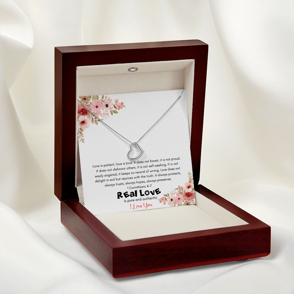 Real Love Delicate Heart Pendant Necklace Message Card Jewelry Custom Necklaces Gifts girlfriend, gift for Wife, gift for fiancé, Soulmate