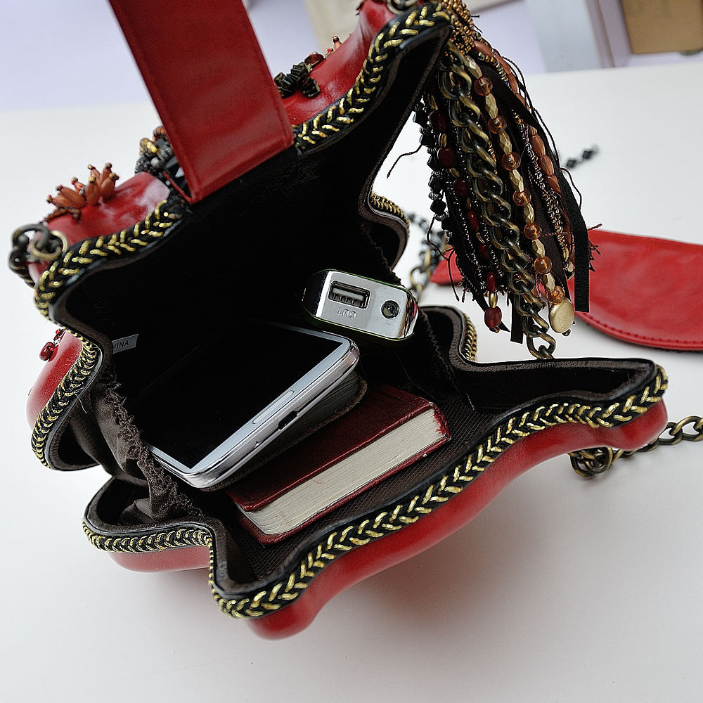 Guitar Replica Style Beaded Tassel Shoulder Crossbody Bag