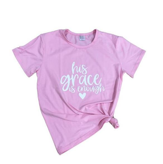 Women His Grace is Enough Letter Print Casual Round Neck Short Sleeve Tee