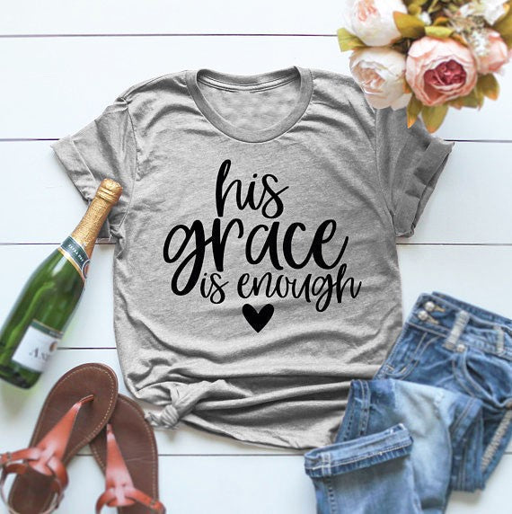 Women His Grace is Enough Letter Print Casual Round Neck Short Sleeve Tee