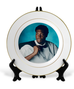 Customized 10" Rim Plate with Gold Trim| Personalized Ceramic Photo Plate| Custom Gold Accent Photo Gift Plate Keepsake with Stands and Gold Rims
