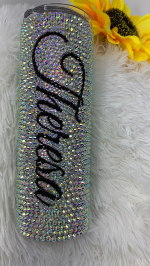 Handmade Rhinestone Elegant Classy Stainless Steel Bling Gem Glitter Crystal Tumbler Rich Auntie AB Rhinestone Skinny 20Oz-32Oz Gift Tumbler