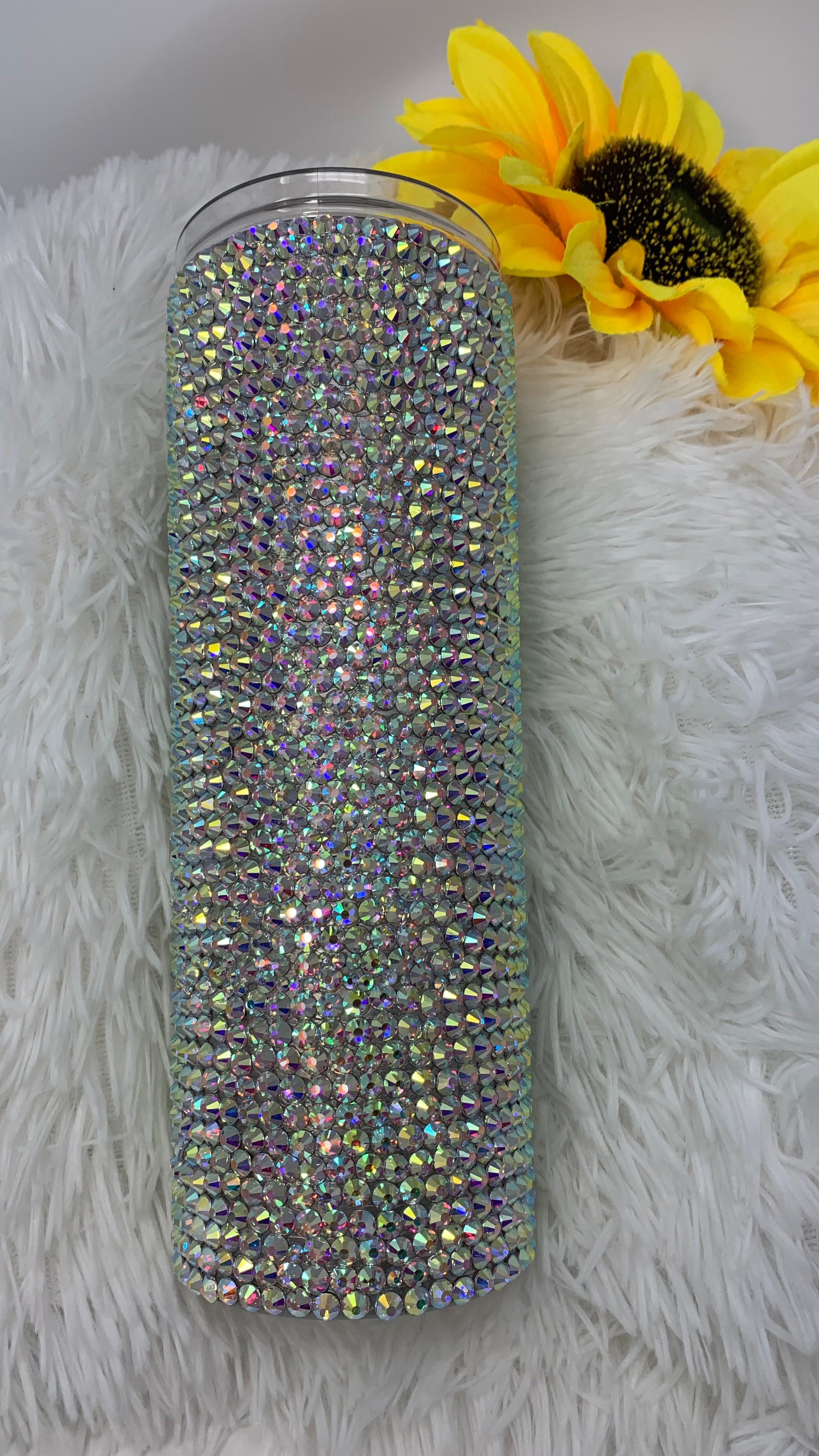 Handmade Rhinestone Elegant Classy Stainless Steel Bling Gem Glitter Crystal Tumbler Rich Auntie AB Rhinestone Skinny 20Oz-32Oz Gift Tumbler