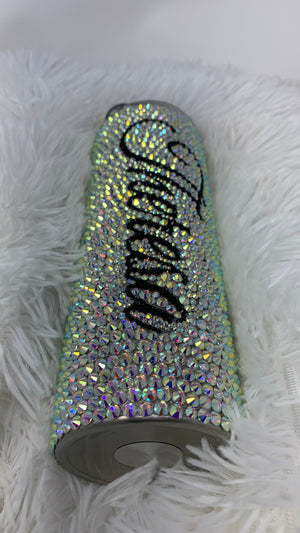 Handmade Rhinestone Elegant Classy Stainless Steel Bling Gem Glitter Crystal Tumbler Rich Auntie AB Rhinestone Skinny 20Oz-32Oz Gift Tumbler