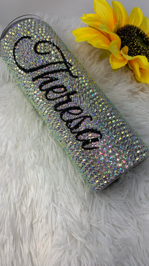 Handmade Rhinestone Elegant Classy Stainless Steel Bling Gem Glitter Crystal Tumbler Rich Auntie AB Rhinestone Skinny 20Oz-32Oz Gift Tumbler