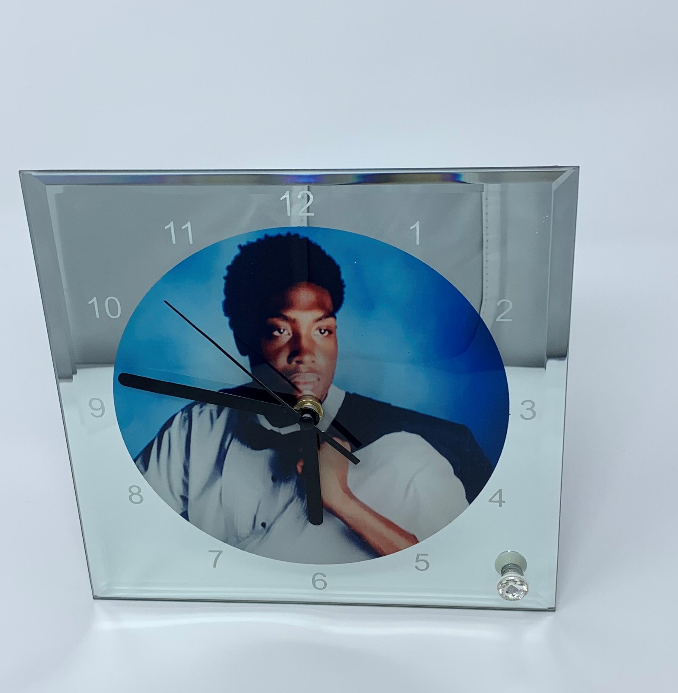 Custom/Personalized Mirrored Photo Frame Glass Desk Clock Keepsake