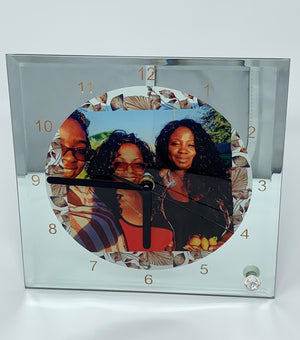 Custom/Personalized Mirrored Photo Frame Glass Desk Clock Keepsake