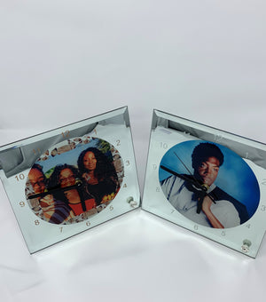 Custom/Personalized Mirrored Photo Frame Glass Desk Clock Keepsake