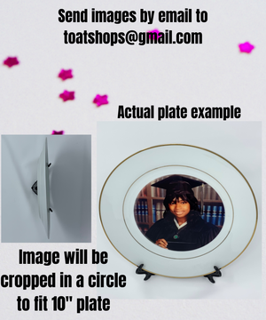 Customized 10" Rim Plate with Gold Trim| Personalized Ceramic Photo Plate| Custom Gold Accent Photo Gift Plate Keepsake with Stands and Gold Rims