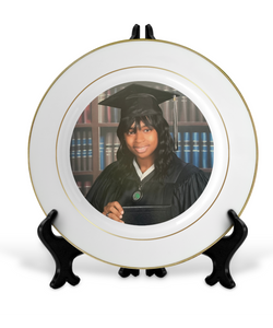 Customized 10" Rim Plate with Gold Trim| Personalized Ceramic Photo Plate| Custom Gold Accent Photo Gift Plate Keepsake with Stands and Gold Rims