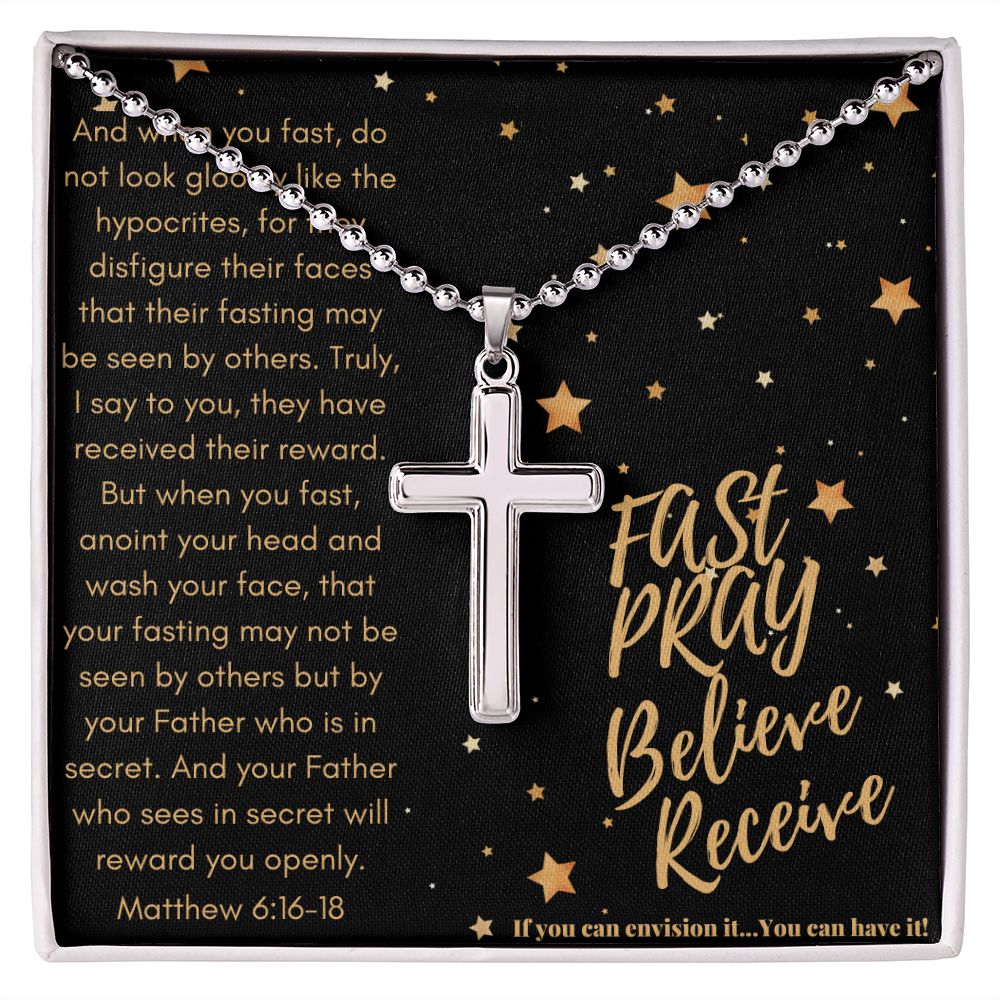 Fast Pray Believe Receive Personalized Cross Pendant and Necklace Message Card Jewelry Custom Necklaces Gifts Her Him Women Men wife Husband