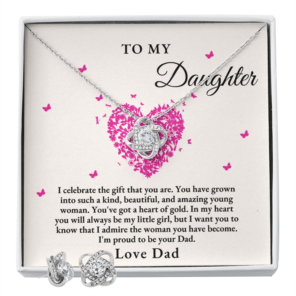 To My Daughter Love Dad Love Knot Earring & Necklace Set| Daughter Gift| Necklace and Earring Gift| Daughter Gift from Dad to Daughter