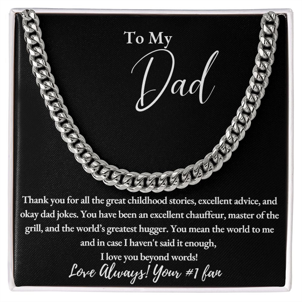To My Dad Cuban Link Necklace Chain, Birthday Gift for Dad, Father's Day Gift, Christmas Gift for Dad, Gift for Dad from Son or Daughter