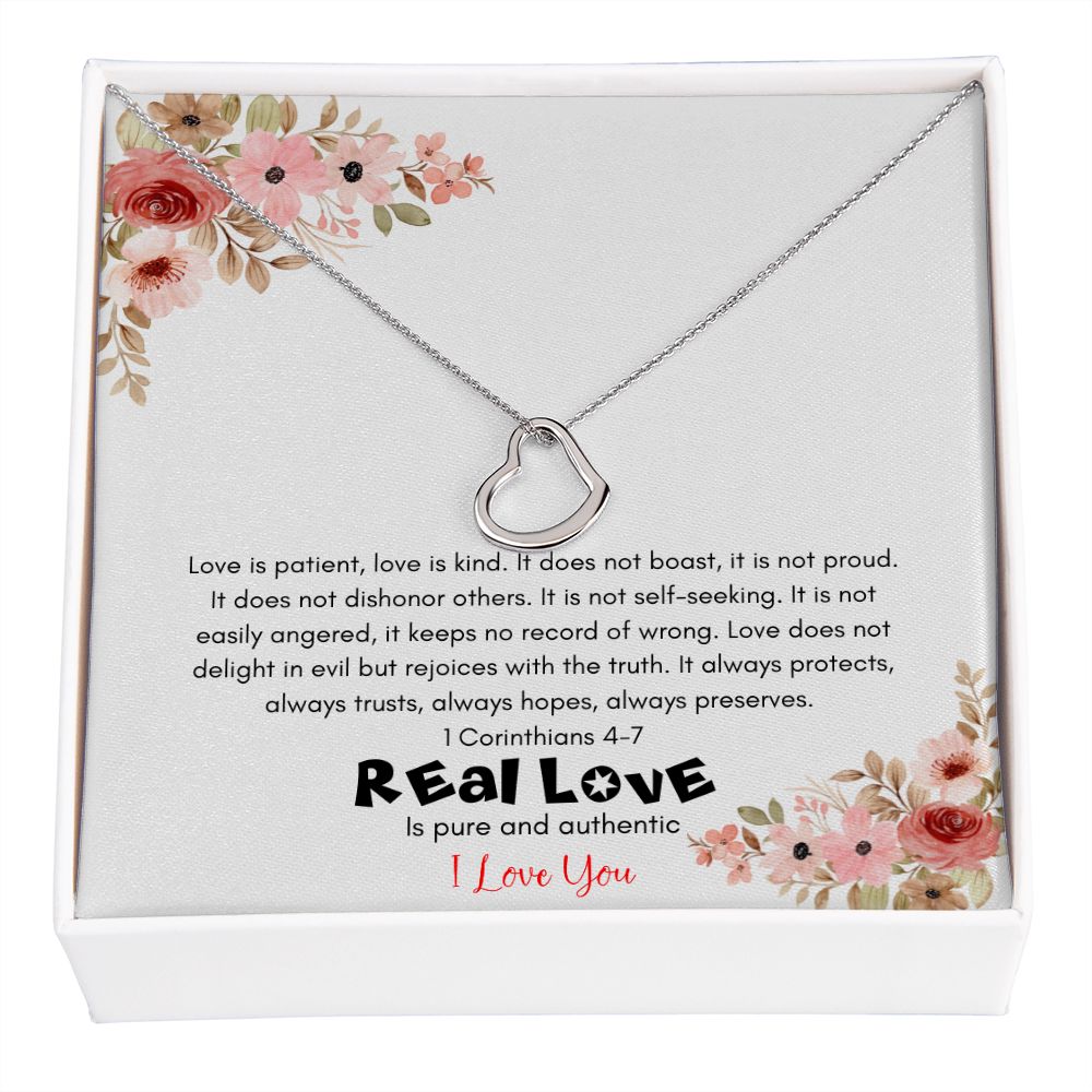 Real Love Delicate Heart Pendant Necklace Message Card Jewelry Custom Necklaces Gifts girlfriend, gift for Wife, gift for fiancé, Soulmate