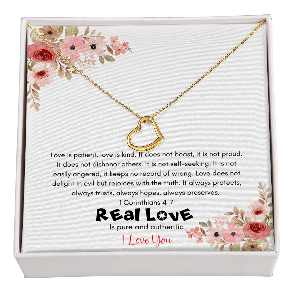 Real Love Delicate Heart Pendant Necklace Message Card Jewelry Custom Necklaces Gifts girlfriend, gift for Wife, gift for fiancé, Soulmate