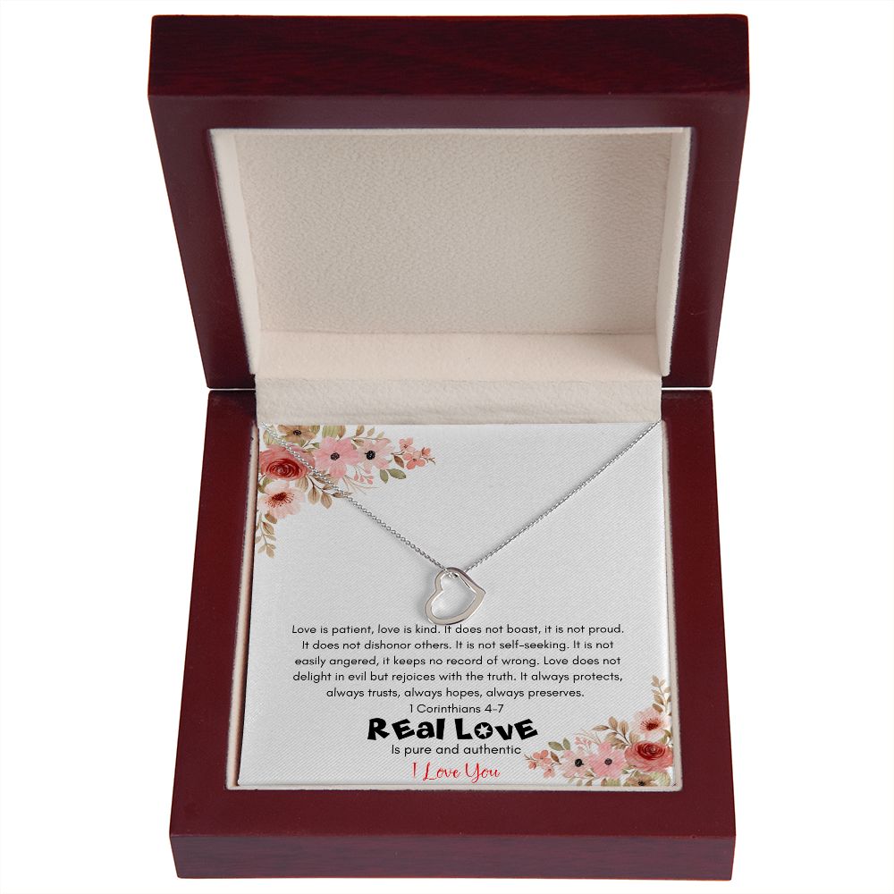 Real Love Delicate Heart Pendant Necklace Message Card Jewelry Custom Necklaces Gifts girlfriend, gift for Wife, gift for fiancé, Soulmate