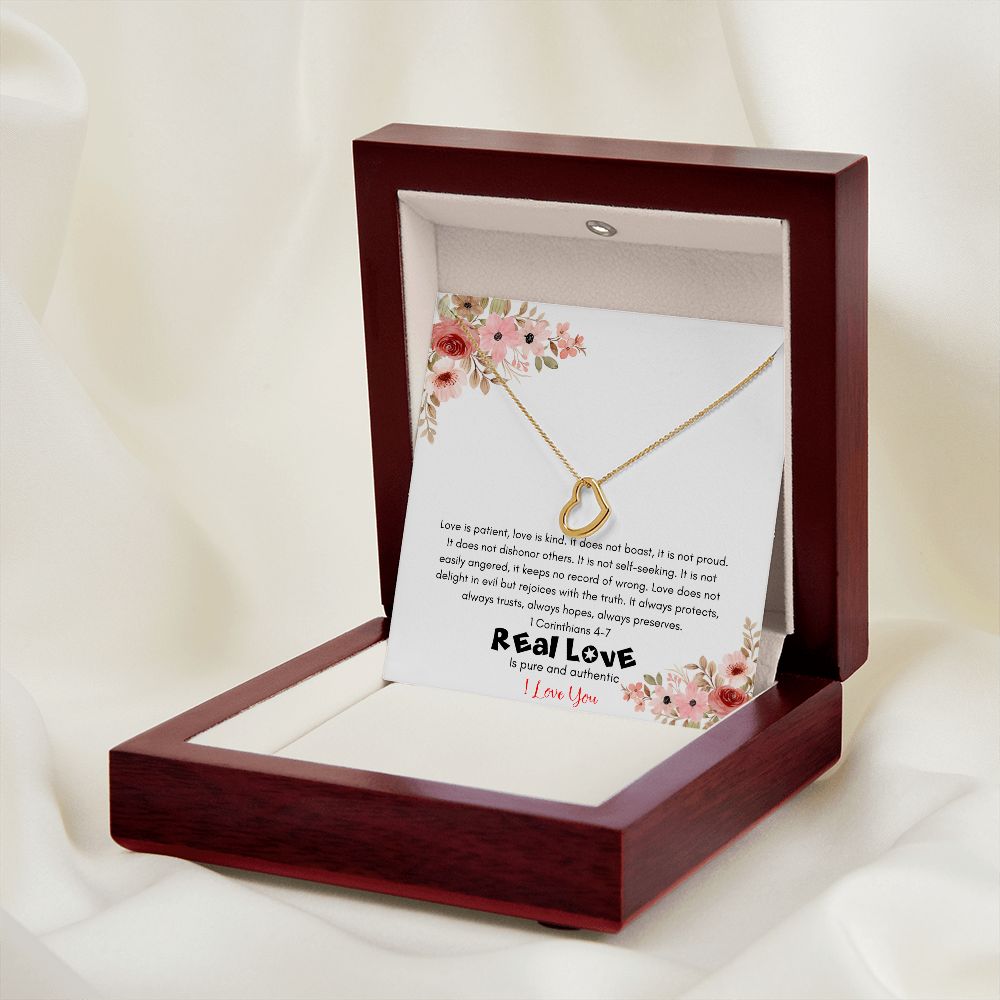 Real Love Delicate Heart Pendant Necklace Message Card Jewelry Custom Necklaces Gifts girlfriend, gift for Wife, gift for fiancé, Soulmate