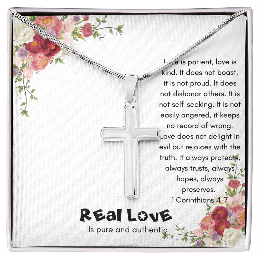 Real Love Personalized Cross Pendant Necklace Message Card Jewelry Custom Necklaces Gifts Her, Him Women, Men, Wife, Husband, Soulmate