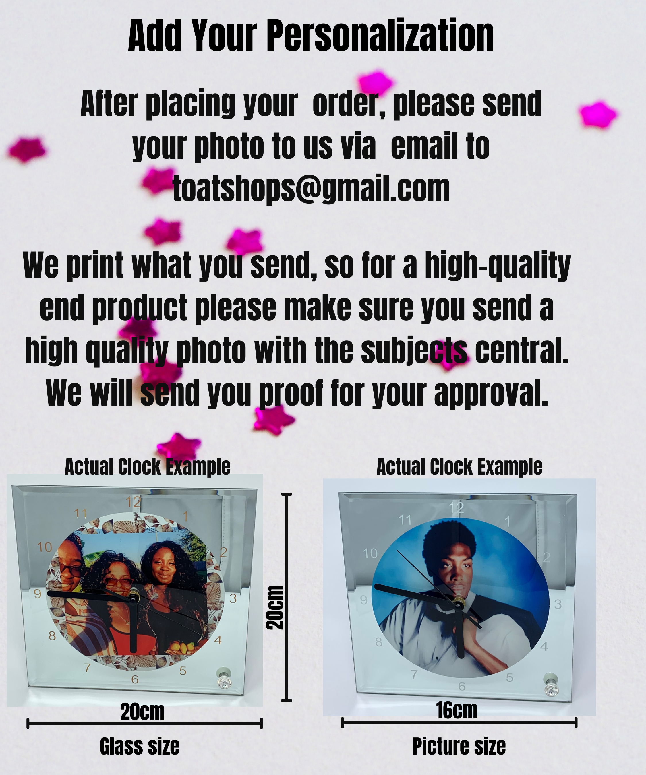 Custom/Personalized Mirrored Photo Frame Glass Desk Clock Keepsake