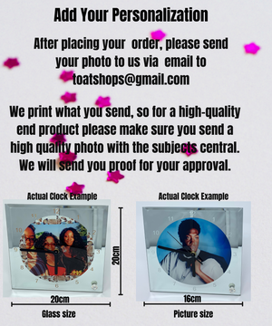 Custom/Personalized Mirrored Photo Frame Glass Desk Clock Keepsake