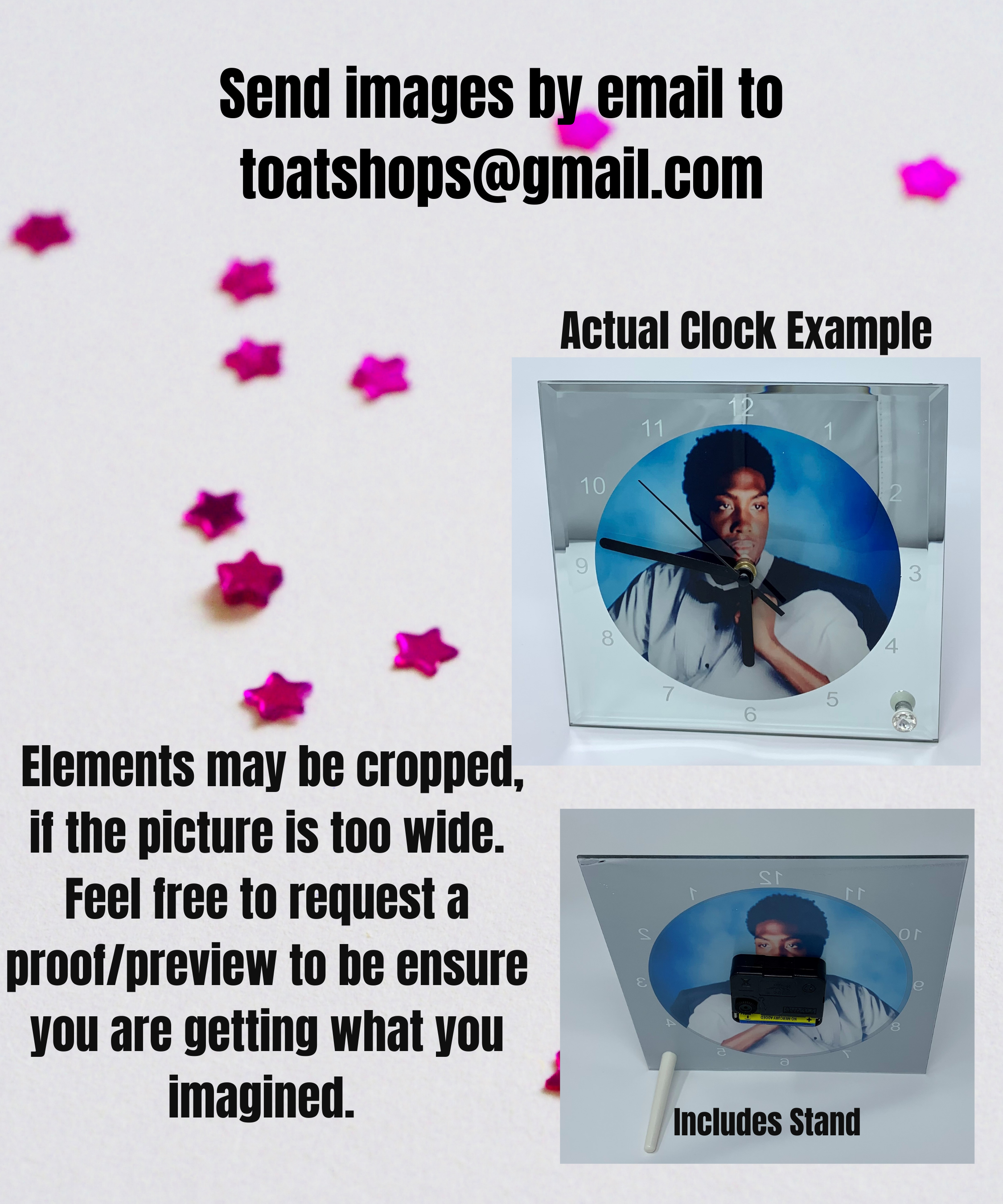 Custom/Personalized Mirrored Photo Frame Glass Desk Clock Keepsake