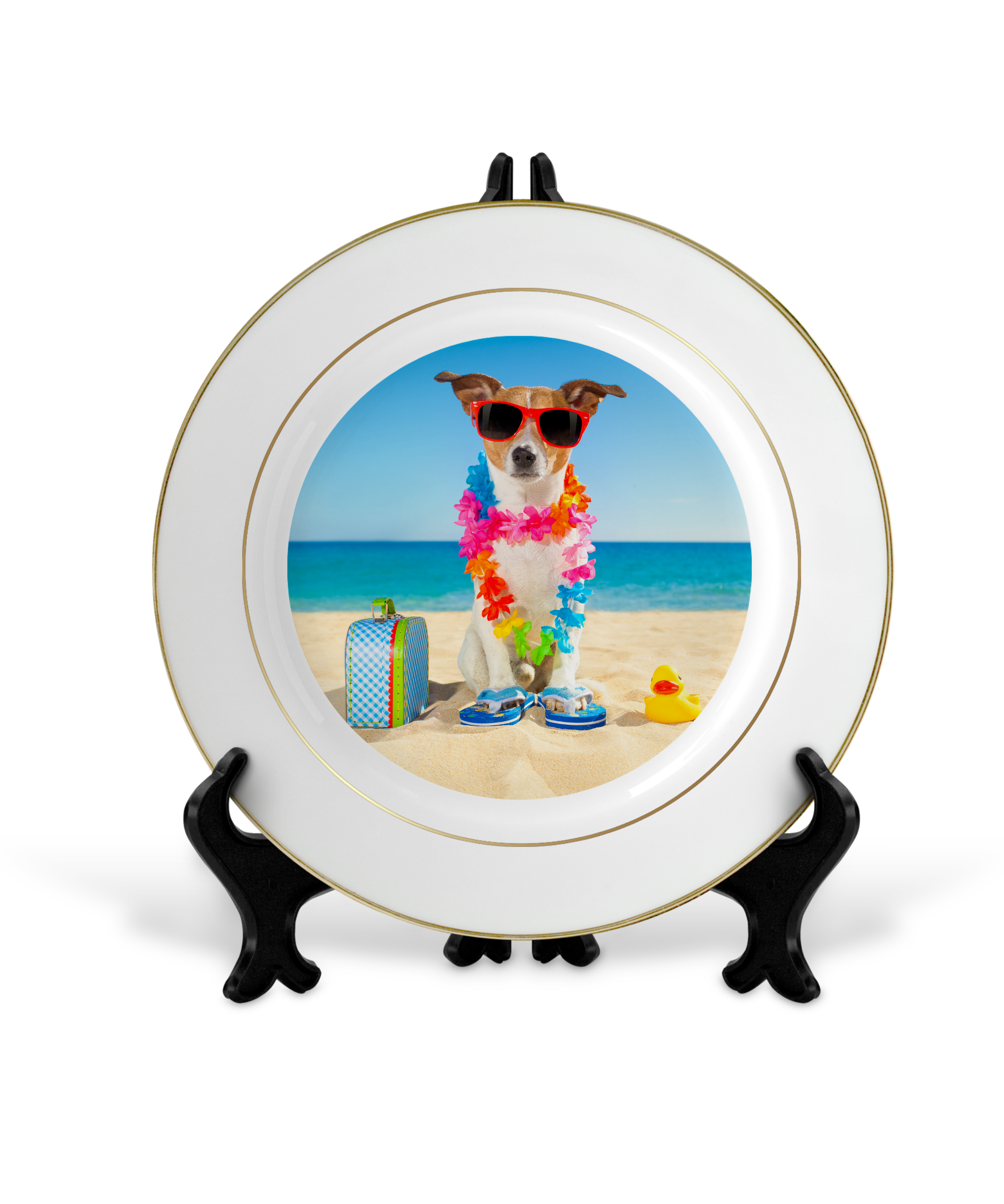Customized 10" Rim Plate with Gold Trim| Personalized Ceramic Photo Plate| Custom Gold Accent Photo Gift Plate Keepsake with Stands and Gold Rims