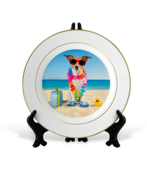 Customized 10" Rim Plate with Gold Trim| Personalized Ceramic Photo Plate| Custom Gold Accent Photo Gift Plate Keepsake with Stands and Gold Rims