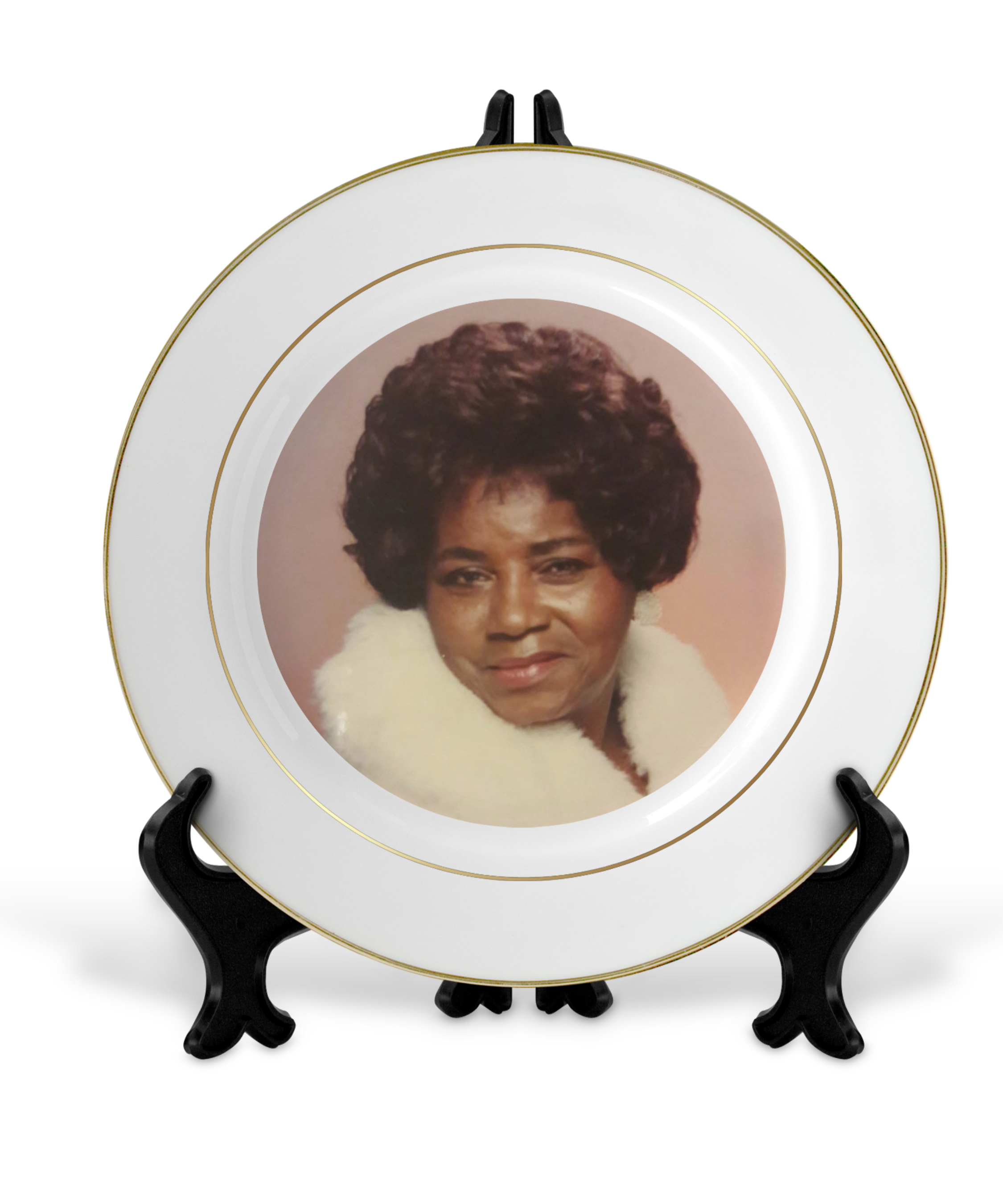 Customized 10" Rim Plate with Gold Trim| Personalized Ceramic Photo Plate| Custom Gold Accent Photo Gift Plate Keepsake with Stands and Gold Rims
