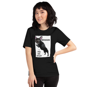 "BEWARE I PEE ON STUFF" Graphic French Bulldog Printed Short-Sleeve Unisex T-Shirt