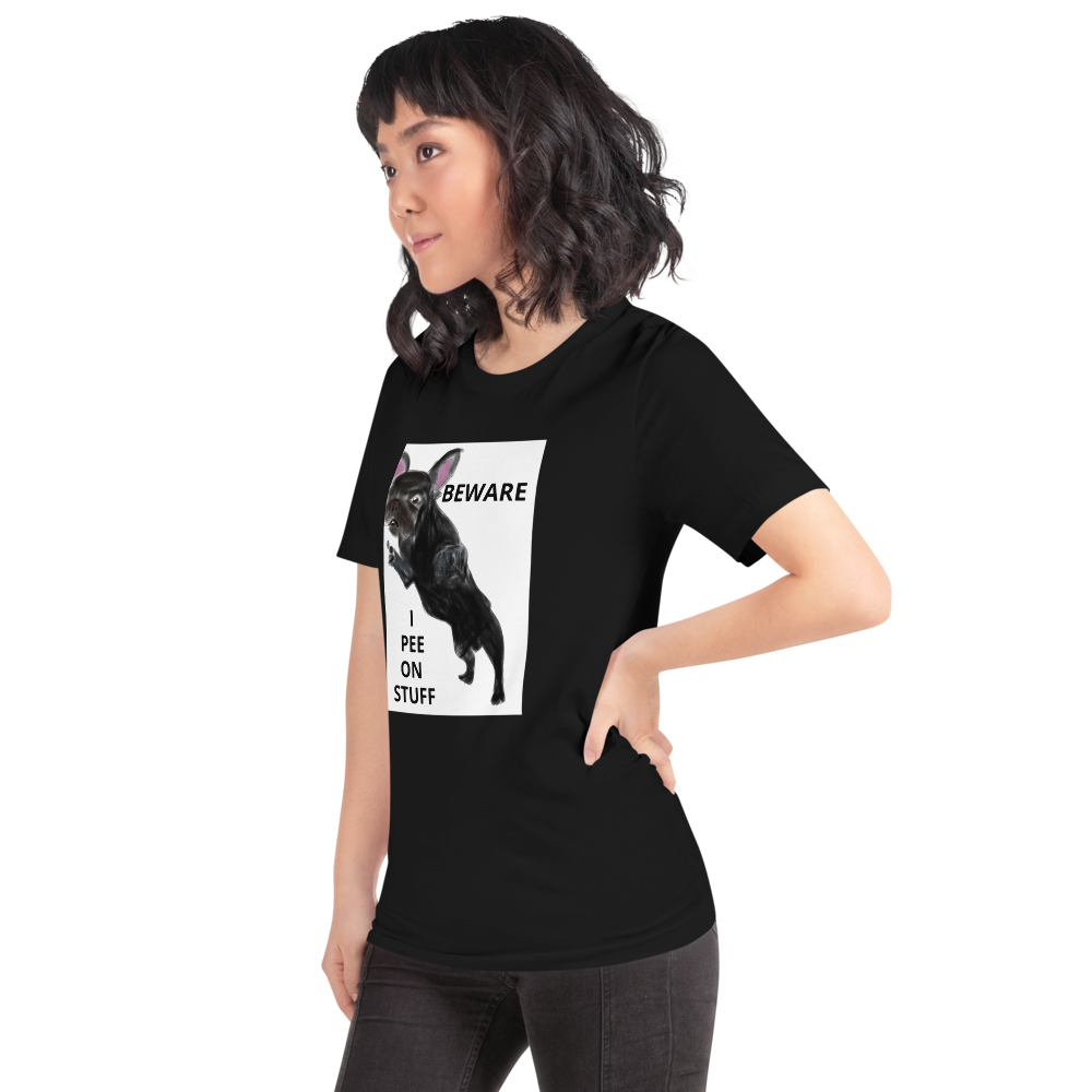 "BEWARE I PEE ON STUFF" Graphic French Bulldog Printed Short-Sleeve Unisex T-Shirt