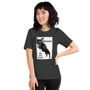 "BEWARE I PEE ON STUFF" Graphic French Bulldog Printed Short-Sleeve Unisex T-Shirt
