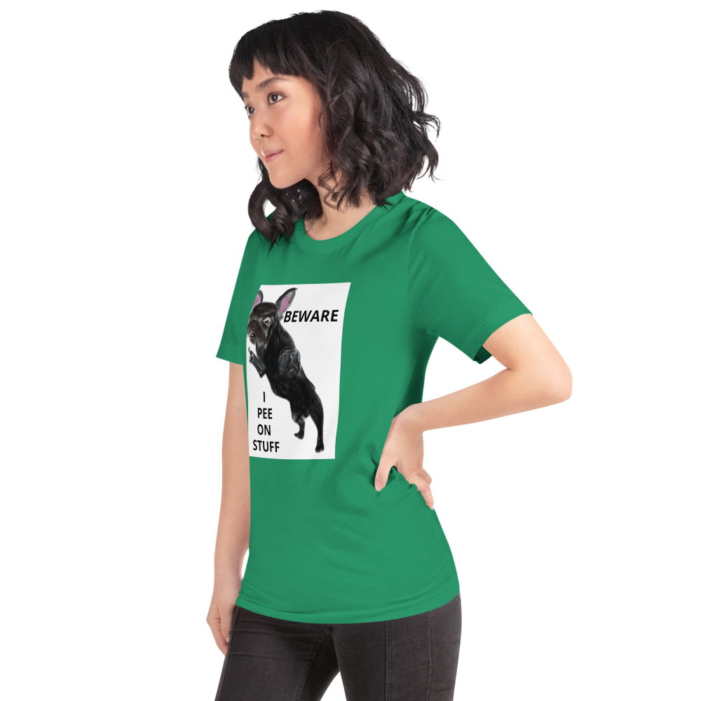 "BEWARE I PEE ON STUFF" Graphic French Bulldog Printed Short-Sleeve Unisex T-Shirt