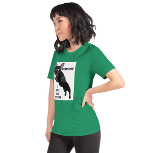 "BEWARE I PEE ON STUFF" Graphic French Bulldog Printed Short-Sleeve Unisex T-Shirt