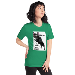 "BEWARE I PEE ON STUFF" Graphic French Bulldog Printed Short-Sleeve Unisex T-Shirt