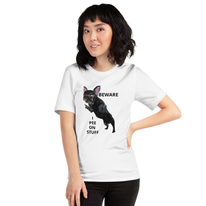 "BEWARE I PEE ON STUFF" Graphic French Bulldog Printed Short-Sleeve Unisex T-Shirt