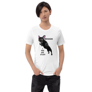 "BEWARE I PEE ON STUFF" Graphic French Bulldog Printed Short-Sleeve Unisex T-Shirt