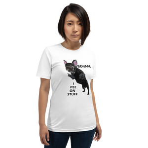 "BEWARE I PEE ON STUFF" Graphic French Bulldog Printed Short-Sleeve Unisex T-Shirt