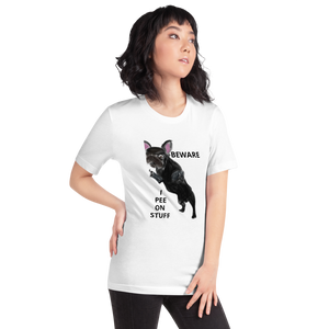 "BEWARE I PEE ON STUFF" Graphic French Bulldog Printed Short-Sleeve Unisex T-Shirt