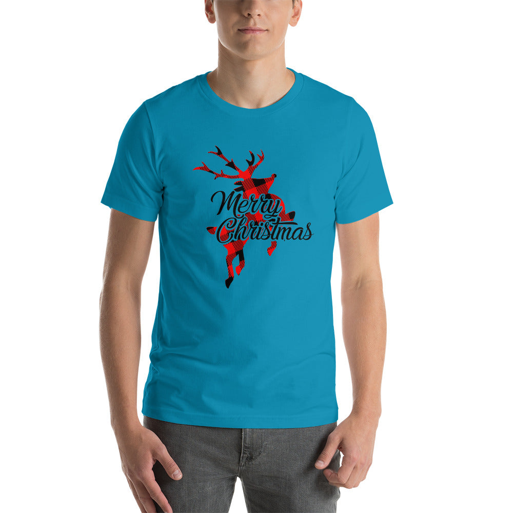 Cute Buffalo Plaid Reindeer Christmas Shirt, Christmas Family Shirt, Reindeer Shirt, Merry Christmas Shirt, Xmas Holiday Gift Short-Sleeve Unisex T-Shirt
