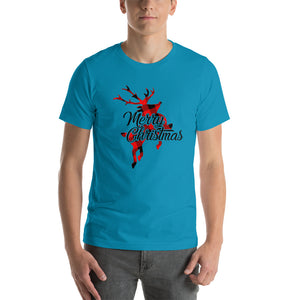 Cute Buffalo Plaid Reindeer Christmas Shirt, Christmas Family Shirt, Reindeer Shirt, Merry Christmas Shirt, Xmas Holiday Gift Short-Sleeve Unisex T-Shirt