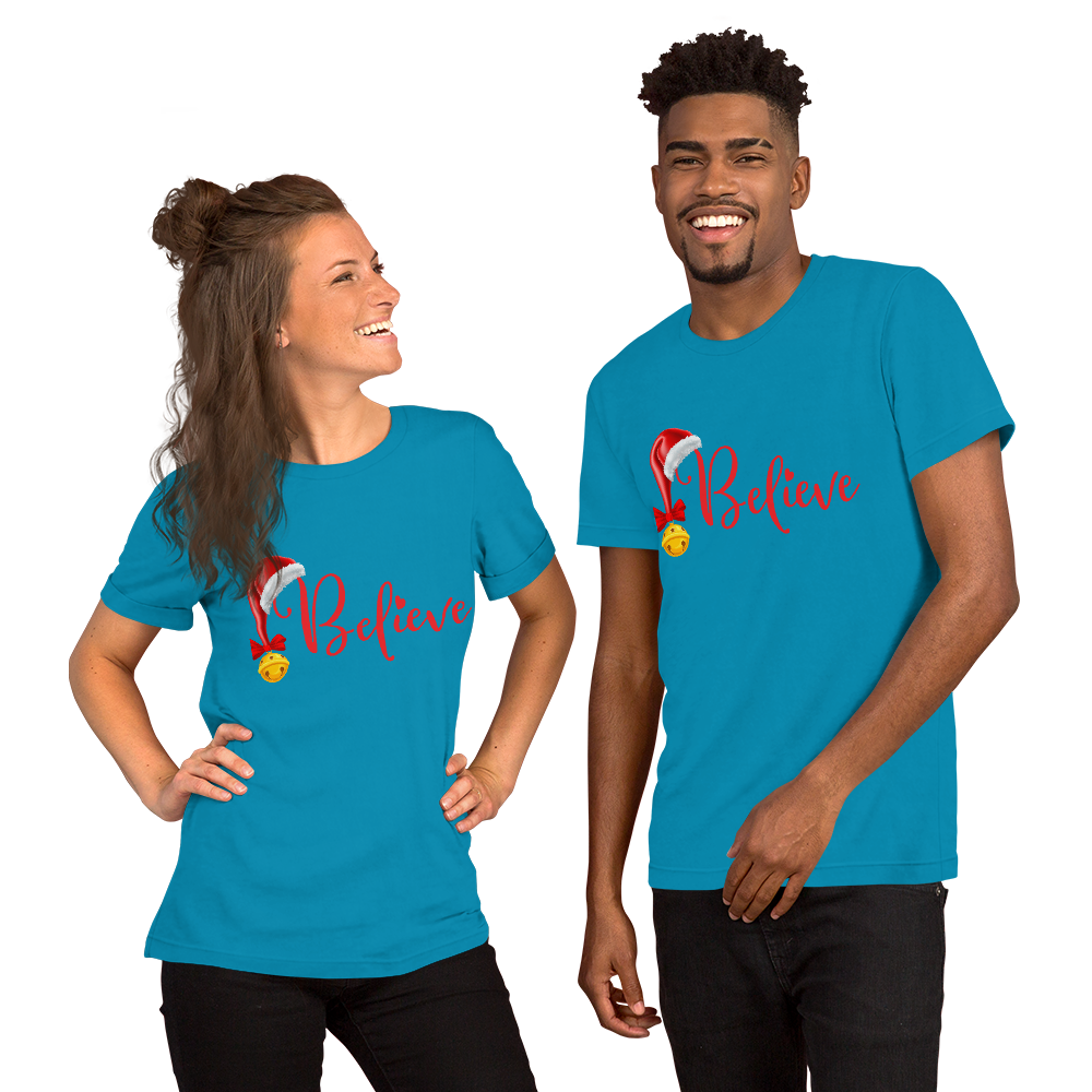 Believe Christmas Shirt, Christmas Party Shirt Christmas T-Shirt, Christmas Family Shirt, Believe Shirt, Christmas Gift, Holiday Gift, Matching Shirt, Christmas Short-Sleeve Unisex T-Shirt