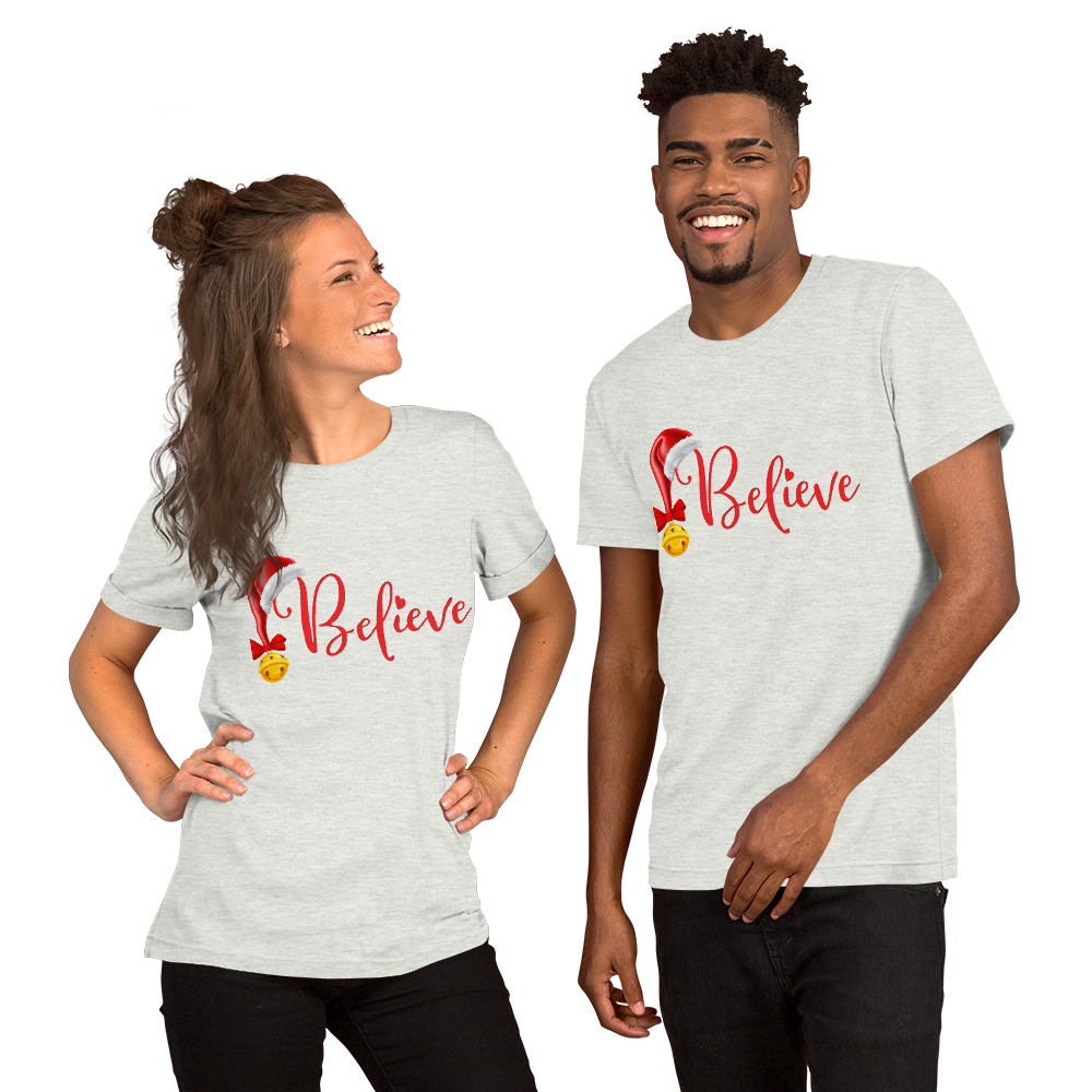 Believe Christmas Shirt, Christmas Party Shirt Christmas T-Shirt, Christmas Family Shirt, Believe Shirt, Christmas Gift, Holiday Gift, Matching Shirt, Christmas Short-Sleeve Unisex T-Shirt