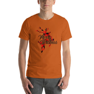 Cute Buffalo Plaid Reindeer Christmas Shirt, Christmas Family Shirt, Reindeer Shirt, Merry Christmas Shirt, Xmas Holiday Gift Short-Sleeve Unisex T-Shirt