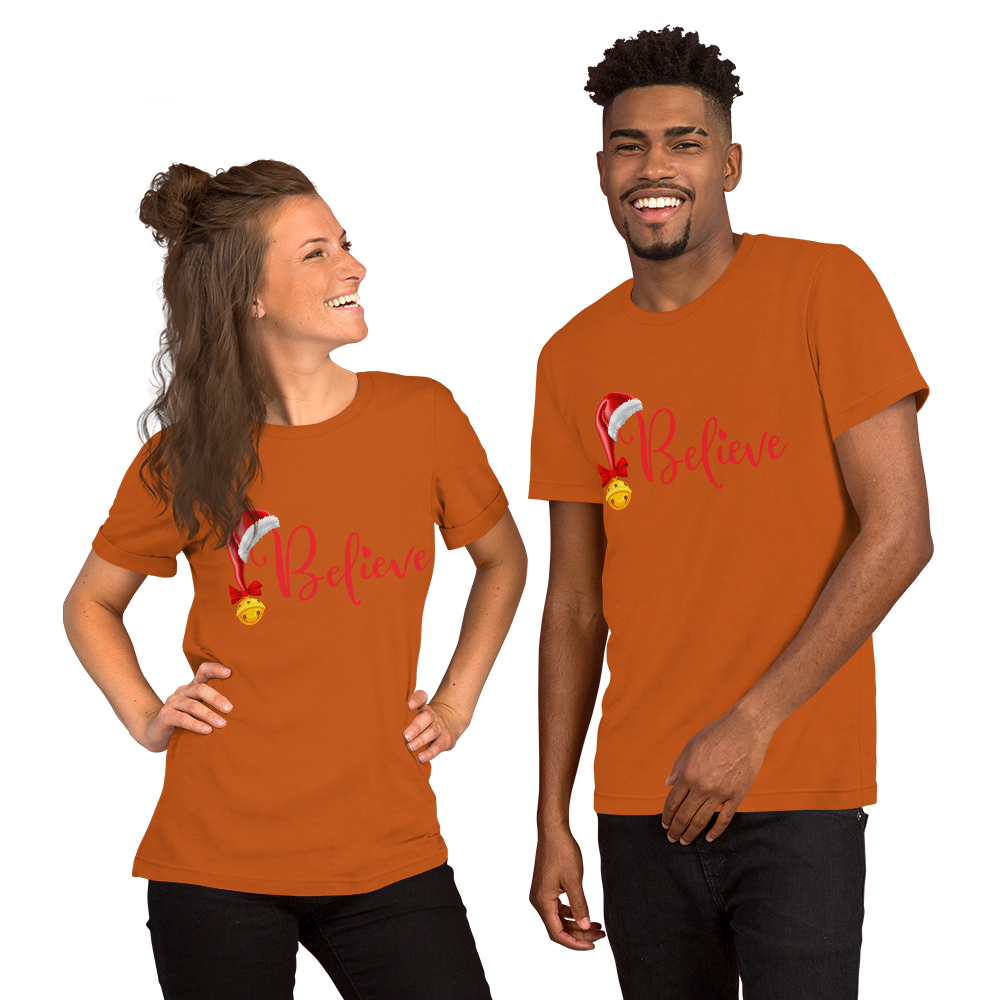 Believe Christmas Shirt, Christmas Party Shirt Christmas T-Shirt, Christmas Family Shirt, Believe Shirt, Christmas Gift, Holiday Gift, Matching Shirt, Christmas Short-Sleeve Unisex T-Shirt