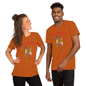 Merry Christmas Reindeer Elf Shirt, Christmas Merry Xmas shirt, Christmas Tee, Cute Merry Christmas Shirts, Cute Tie-Dye colors Deer Shirt, Holiday Shirt Short-Sleeve Unisex T-Shirt