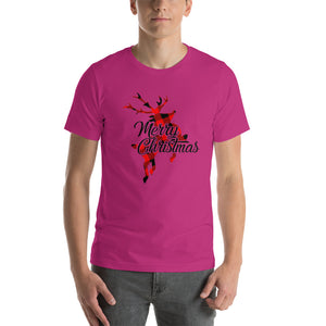 Cute Buffalo Plaid Reindeer Christmas Shirt, Christmas Family Shirt, Reindeer Shirt, Merry Christmas Shirt, Xmas Holiday Gift Short-Sleeve Unisex T-Shirt