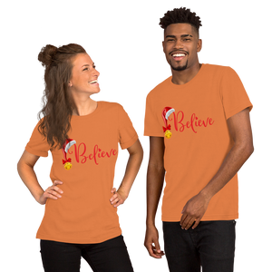 Believe Christmas Shirt, Christmas Party Shirt Christmas T-Shirt, Christmas Family Shirt, Believe Shirt, Christmas Gift, Holiday Gift, Matching Shirt, Christmas Short-Sleeve Unisex T-Shirt