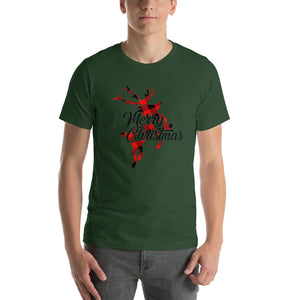 Cute Buffalo Plaid Reindeer Christmas Shirt, Christmas Family Shirt, Reindeer Shirt, Merry Christmas Shirt, Xmas Holiday Gift Short-Sleeve Unisex T-Shirt