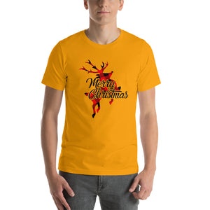 Cute Buffalo Plaid Reindeer Christmas Shirt, Christmas Family Shirt, Reindeer Shirt, Merry Christmas Shirt, Xmas Holiday Gift Short-Sleeve Unisex T-Shirt