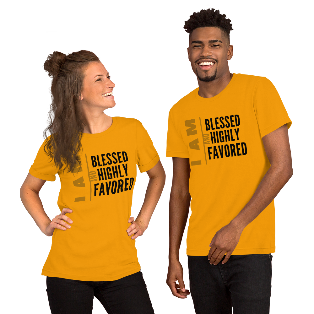 I AM Blessed And Highly Favored Short-Sleeve Unisex Graphic T-Shirt Christian Apparel, Christian T-Shirt | Religious Clothing, Jesus Clothing, Inspirational T-Shirt